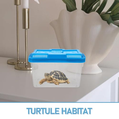 Portable Small Fish Tank Box with Handle, Medium Blue Turtle Terrarium Kit for Hermit Crabs and Small Aquatic Pets, Plastic Aquarium Carrier for Breeding and Transport