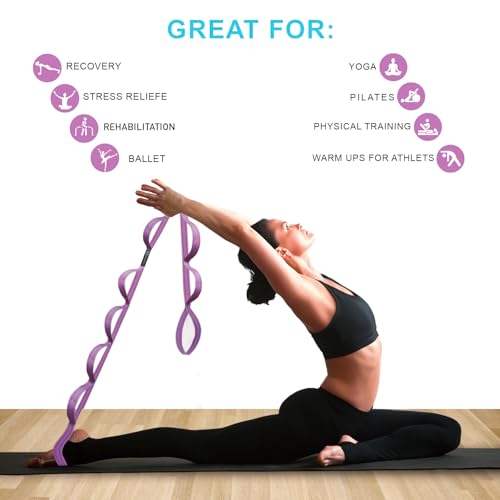 A AZURELIFE Premium Durable Stretch Straps with Loops, Stretching Strap for Physical Therapy, Multi-Loop Yoga Strap Fitness Exercise Strap for Yoga, Pilates, Dance, Flexibility&Exercise - color: #2-Purple