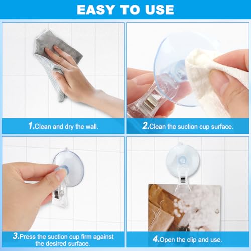 Saycker 8 Pcs Suction Cup Clips, Clear Wall Suction Cup Clip for Windows, Plastic Window Glass Suction Cup Holder with Clip, Clamps Holder Business Cards Clamp for Bathroom Kitchen Window