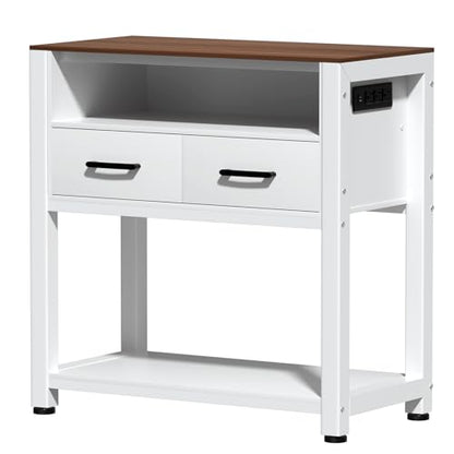 20-29 Gallon Aquarium Stand with Stable Metal Frame & Power Outlet, Heavy-Duty Fish Tank Stand with Waterproof Mat, 550LBS Capacity Storage Cabinet, White+Brown