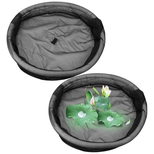 2 Pack Floating Pond Plant Protector, 23.6 in Round Fish Barrier Ring, Black Mesh Floating Island Guard for Water Lilies Lotus Hyacinth, Koi Carp Plant Protection, Water Garden Cover
