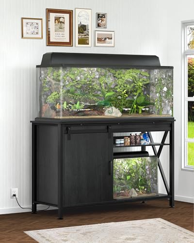 Aquarium Stand for Fish Tank: 40-50 Gallon Fish Tank Stand with Sliding Door - Heavy Duty Metal Aquarium Table with Power Outlet - 2-Tier Breeder Turtle Reptile Terrarium Stand for Home & Office