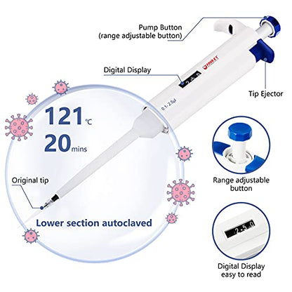 FOUR E'S SCIENTIFIC Variable Volume Single Channel Pipettors, 0.1-2.5uL