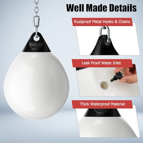 GYMAX Punching Bag, Water Aqua Bag w/Water Injector & Hanging Accessories, Folding Heavy Duty Boxing Bag for Home Gym, Boxing Training Equipment for Adults - style: White, 110LBS