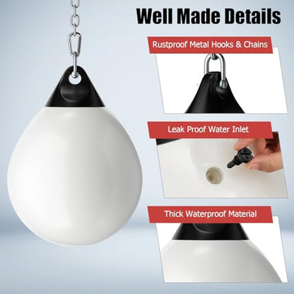 GYMAX Punching Bag, Water Aqua Bag w/Water Injector & Hanging Accessories, Folding Heavy Duty Boxing Bag for Home Gym, Boxing Training Equipment for Adults - style: White, 110LBS