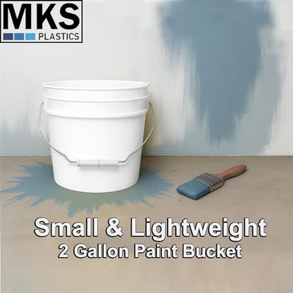 2-Gallon Bucket with Airtight Lid – Made in USA, Food Grade BPA Free Plastic, Heavy Duty Multi-Use, Metal Handle with Grip, Stackable Storage – White, 2 Pack