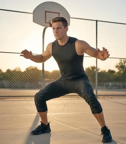 Topeter Men's Compression Capri Leggings with Knee Pads & Cup Pocket for Basketball, Running - size: Large
