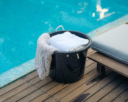 Black 17 Gallon Flexible Plastic Tub with Sturdy Rope Handles, Heavy Duty Multipurpose Utility Bucket for Outdoor Indoor Use, Collapsible Storage Container for Water, Tools, or Supplies