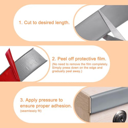 HARFINGTON U-Shape Edge Banding 1" x 20ft (25mm x 6M) Self Adhesive TPE Flexible Veneer Tape Soft Edge Strip Protector for Furniture Cabinet Table Protection Repair, Gray