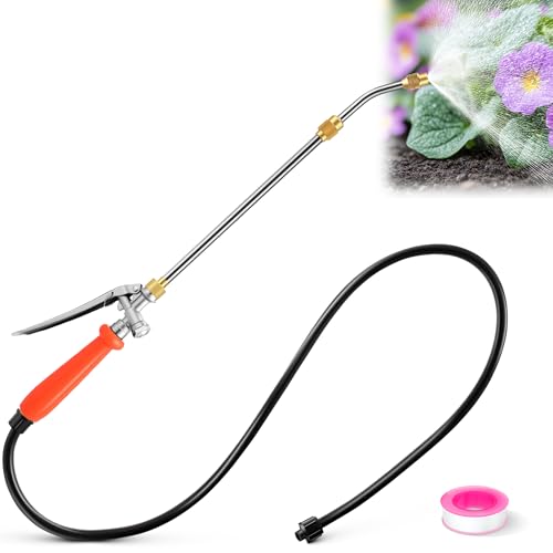 Enhon 24" All Metal Replacement Sprayer Wand, Built in Shut Valve Stainless Steel Spray Wand, Retractable Stainless Steel Pump Action Pressure Sprayer with Adjustable Nozzle & Hose