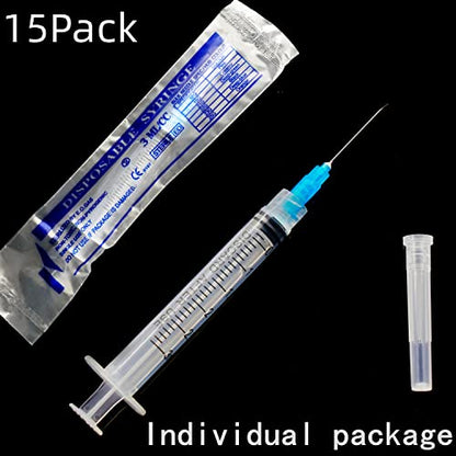 15Pack 3ml/cc Plastic Measurement Syringes and 23Ga for Scientific Labs, Industrial Adhesives, Pet and Animal Injector, Individually Package - style: 15 Pack - 3ml 23G 1.0 Inch
