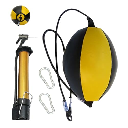 Double End Bag PU Leather Boxing Punching Bag | Includes Carabiners, Needle, Air Pump, Boxing Equipment Enhances Reaction, and Hand Eye Coordination Training - color: Yellow