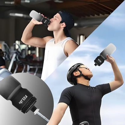 2 Pack Bike Water Bottle, Squeeze Water Bottle Leakproof BPA Free 24oz | with Capacity Scale w/Pull Top Lid, Reusable, for Bicycle, Gym,Camping, Hiking - color: y-Blue+black