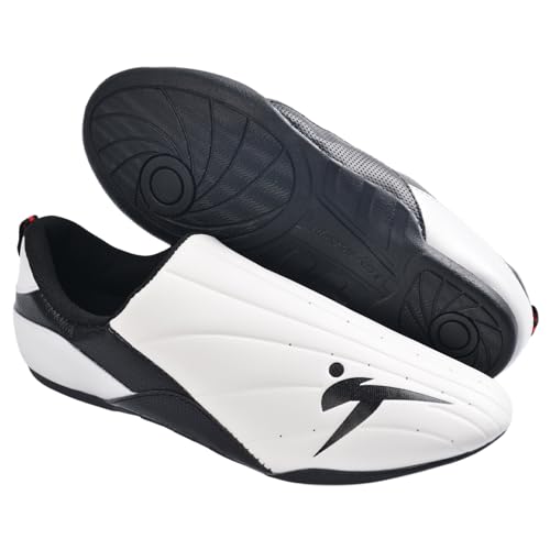Taekwondo Karate Martial Arts Shoes, Lightweight and Breathable Boxing Shoes for Kids Youth Adult, Unisex - color: White & Black, size: 8