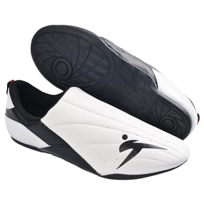 Taekwondo Karate Martial Arts Shoes, Lightweight and Breathable Boxing Shoes for Kids Youth Adult, Unisex - color: White & Black, size: 5