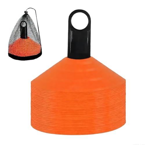 ANSLYQA 50 Pcs Soccer Cones Disc Cones | Agility Training Sport Cones with Carry Bag & Holder for Soccer Football Basketball Practice Drills Field Markers - color: Orange