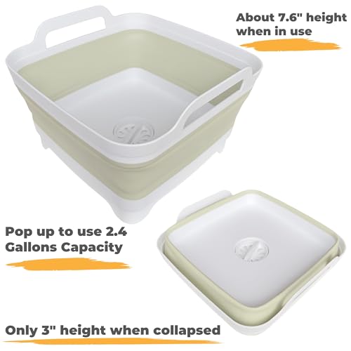 Collapsible Wash Basin for Baby Bottles - 2.4 Gallons Portable Wash Bin for RV Camping Sink, Space-Saving Dish Tub (Green) - color: Green