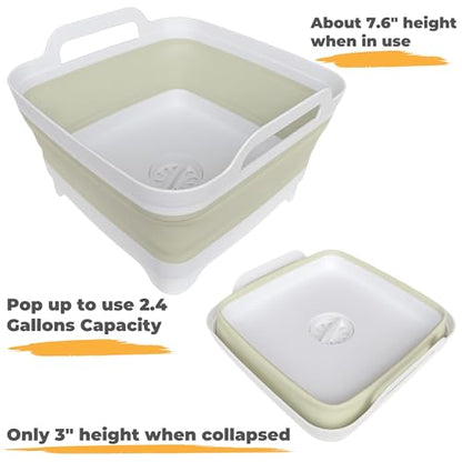 Collapsible Wash Basin for Baby Bottles - 2.4 Gallons Portable Wash Bin for RV Camping Sink, Space-Saving Dish Tub (Green) - color: Green