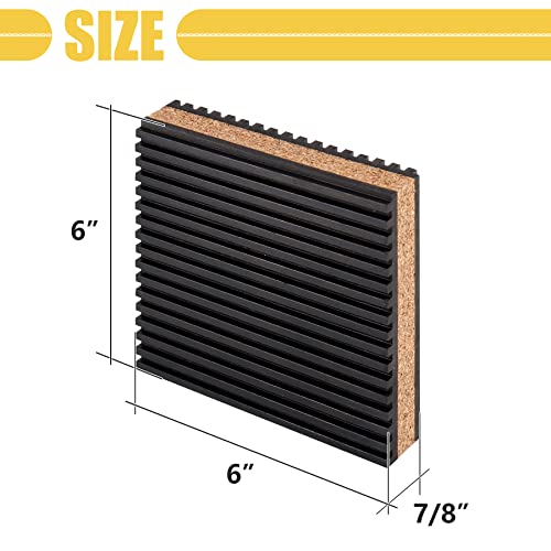 4 Pack Rubber Anti Vibration Pads with Cork Material, 6" x 6" x 7/8" Vibration Isolation Pads for Air Conditioner,HVAC System,Compressors,Washer and Dryer Noise and Vibration Reduction - size: 6" x 6" x 7/8"