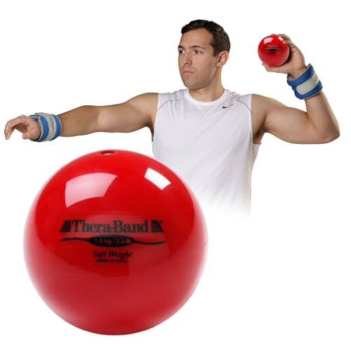 THERABAND Soft Weight 3.3 Lb, 4.5" Medicine Ball, Weighted Exercise, Red | Ball-shaped isotonic soft weight for physical therapy, Pilates, shoulder strength and rehab exercise - color: Red