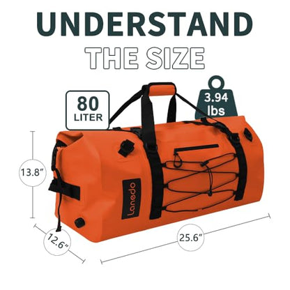 80L Dry Bag Large Waterproof Bag Roll-Top Heavy Duty Fishing Duffel Bag with Durable Straps & Handles for Kayaking Paddle boarding Boating Rafting Fishing - color: Orange