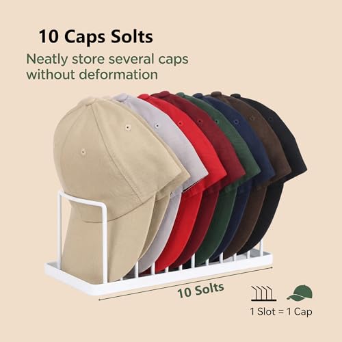 Hat Organizer for Baseball Caps - Hat Stand Holds 10 Caps | Heavy Duyt Hat Rack,Space Saving Hat Holder, No Assembly Required for Tabletop, Closet, Desk Preserves Hat Shape White - color: White 1 Pack