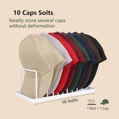 Hat Organizer for Baseball Caps - Hat Stand Holds 10 Caps | Heavy Duyt Hat Rack,Space Saving Hat Holder, No Assembly Required for Tabletop, Closet, Desk Preserves Hat Shape White - color: White 1 Pack