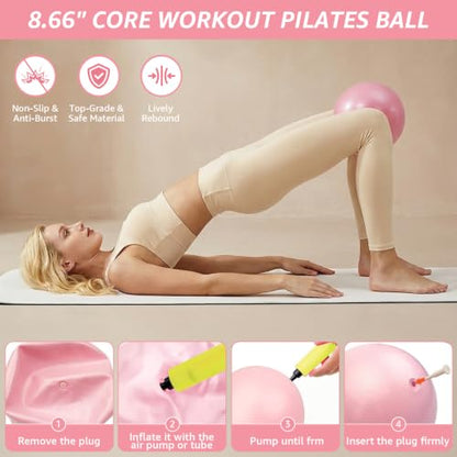Pink 20-Piece Home Pilates Set with Ring, Ball, Rope, Bands,Weights, Slider