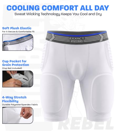 Exxact Sports Rebel 5-Pad Youth Football Girdle with Cup Pocket - color: White, size: Youth Large