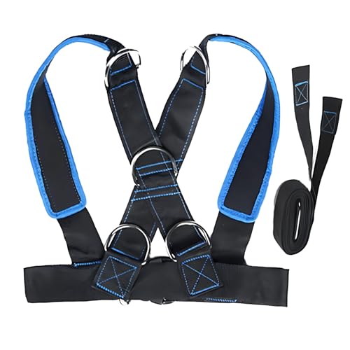 Resistance Sled Harness, Workout Training Sled Vest with Y-Shape Strap, 33.1-45.7 in Adjustable Waist, Five D-Rings, 62.5 in Towing Strap for Strength Training, Core Workout