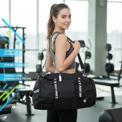 SDTAME Gym Duffel Backpack with Shoe Pocket & Laptop Sleeve - color: Black