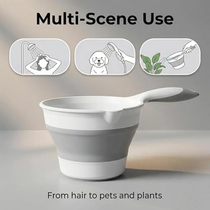 Premium Silicone Bath Rinse Cup & Water Pourer - Large Capacity Blue and White Bath Cup for Rinsing Hair, Shower Hair Washing Mug, Pet Bathing, and Travel - style: Blue