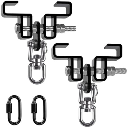 SELEWARE Heavy Duty Punching Bag Hanger, Steel I Beam Clamp for Heavy Bag - color: B. Beam Clamp with Swivel & Carabiner (2 Pack)