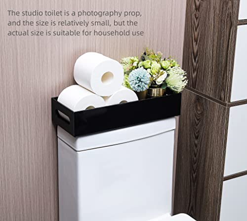 Toilet Paper Holder with Storage Acrylic Basket, Modern Tank Tray with Non-Slip Mat, Black Decor for Bathroom, Vanity, Bedroom, Entryway, Living Room