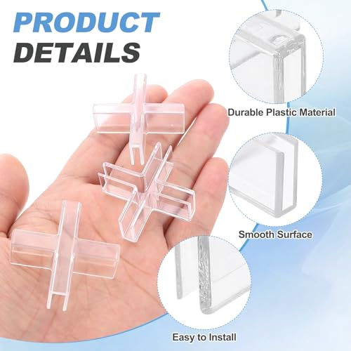 uxcell 12Pcs Plastic Glass Connector, Suitable for 3mm Thick Cross Shaped Glass to Glass Clamp, Fixing Bracket Rimless Clip Holder for Aquarium Fish Tank Display Shelves, Transparent