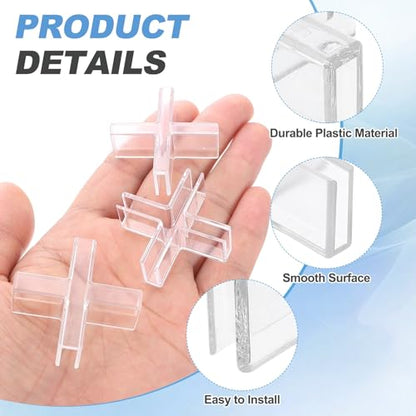 uxcell 12Pcs Plastic Glass Connector, Suitable for 3mm Thick Cross Shaped Glass to Glass Clamp, Fixing Bracket Rimless Clip Holder for Aquarium Fish Tank Display Shelves, Transparent