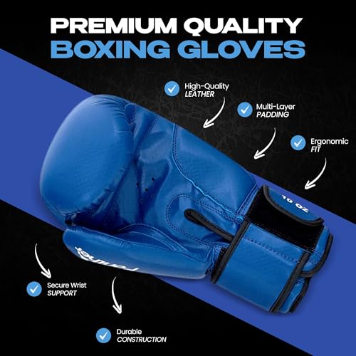Green Hill Leather Boxing Gloves for Men & Women, Training Gloves - color: Blue, size: 10 OZ