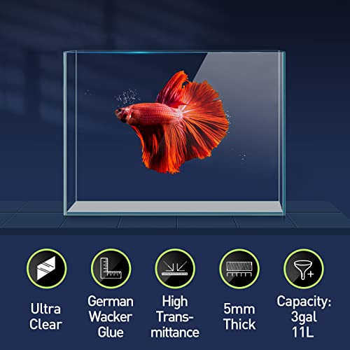 3 Gallon Ultra Clear Glass Fish Tank, Rimless Low Iron Aquarium for Betta/Nano/Goldfish/Snail/Shrimp, Small Fish Tank with Fish Net & Cleaning Tools - color: 3 Gal