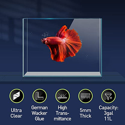 3 Gallon Ultra Clear Glass Fish Tank, Rimless Low Iron Aquarium for Betta/Nano/Goldfish/Snail/Shrimp, Small Fish Tank with Fish Net & Cleaning Tools - color: 3 Gal
