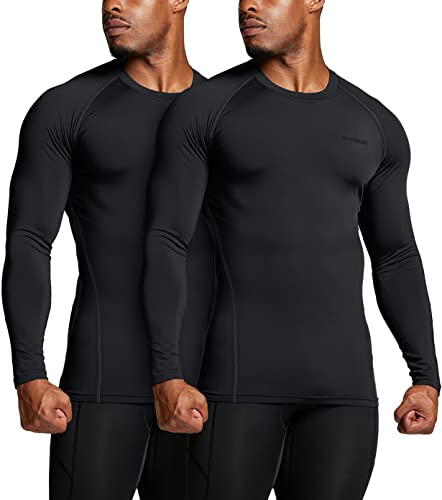 TSLA Men's Thermal Long Sleeve Compression Shirts, Athletic Base Layer Top, Winter Gear Running T-Shirt - color: 2pack Black/Black, size: Large