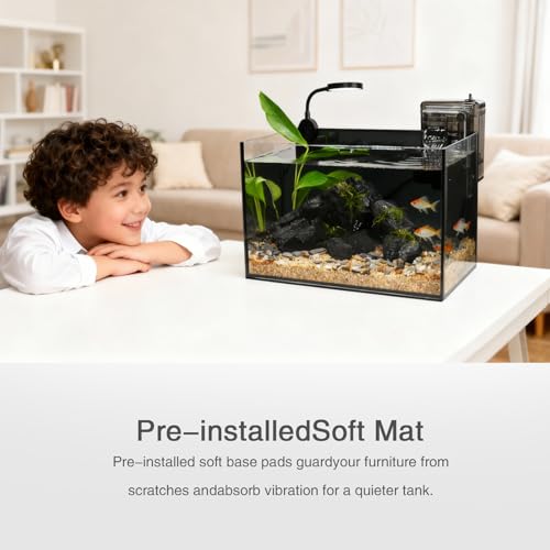 Fish Tank,2.8 Gallon Small Aquarium Kit,Glass Small Fish Tank,Betta Fish Tank with Light and Filter, Small Transparent Glass Fish Tank with Light and Filter
