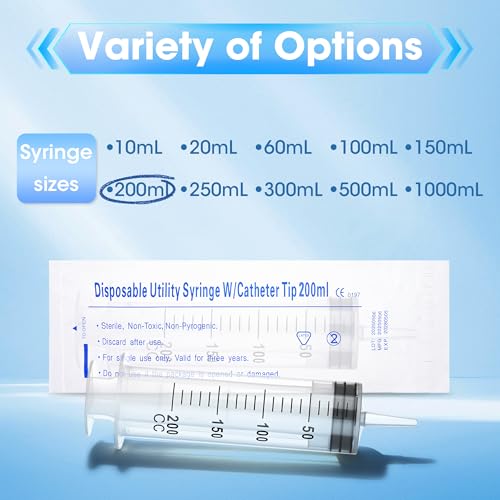 200ml Large Syringe for Thick Liquids, Plastic Syringe Without Needle for Scientific Labs, Oil, Lubricant Refilling, Individually Wrapped - style: 200cc
