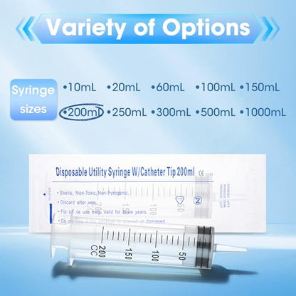200ml Large Syringe for Thick Liquids, Plastic Syringe Without Needle for Scientific Labs, Oil, Lubricant Refilling, Individually Wrapped - style: 200cc