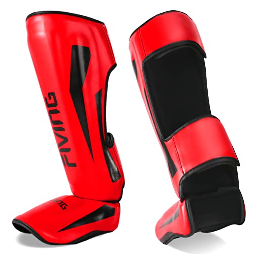 MMA Martial Arts Shin Guards,Muay Thai | Padded, Adjustable, Instep Protection, Muay Thai,Kickboxing,MMA Training, Professional Equipment - color: Red, size: Small