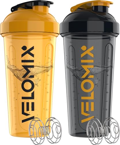 VELOMIX 2 Pack 28oz Protein Shaker Bottle for Protein Mixes, Golden Stone - color: B1) Yellow and Black