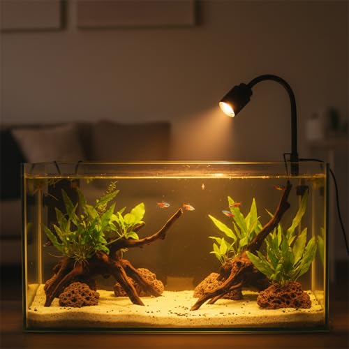 Zoom Mini Aquarium Spotlight with Timer – Gooseneck Clip-On Lamp, 15°–90° Zoom Beam, Tri-Color White/Warm White/Warm Light, Full Brightness Dimming (Black - NO Timer) - color: Black - NO Timer