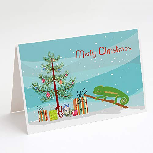 Caroline's Treasures CK4540GCA7P Chameleon Merry Christmas Greeting Cards and Envelopes Pack of 8 Blank Cards with Envelopes Whimsical A7 Size 5x7 Blank Note Cards - style: Amphibians & Reptiles - Chameleon