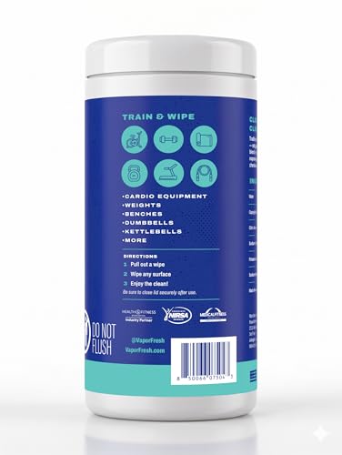 Vapor Fresh Fitness Equipment Cleaning Wipes, Unscented, 100ct, 6 Canisters - size: 100 Count (Pack of 6)