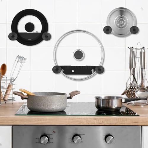 New Upgrade 4 Pack Adjustable Pot Lid Holder, Lid Organizer Fits 6" to 14" Lids, with Screw Hole Position and Sticky Wall Mounted Lid Storage Kitchen Cabinets, Cabinet Doors (Black) - color: Black