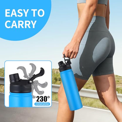 Insulated Water Bottle 24oz, Stainless Steel Double Wall Vacuum Sports Flask with 2-in-1 Straw & Chug Lid, BPA-Free, Leak Proof, Keeps Cold 24H for Travel Gym School - color: Purple 750